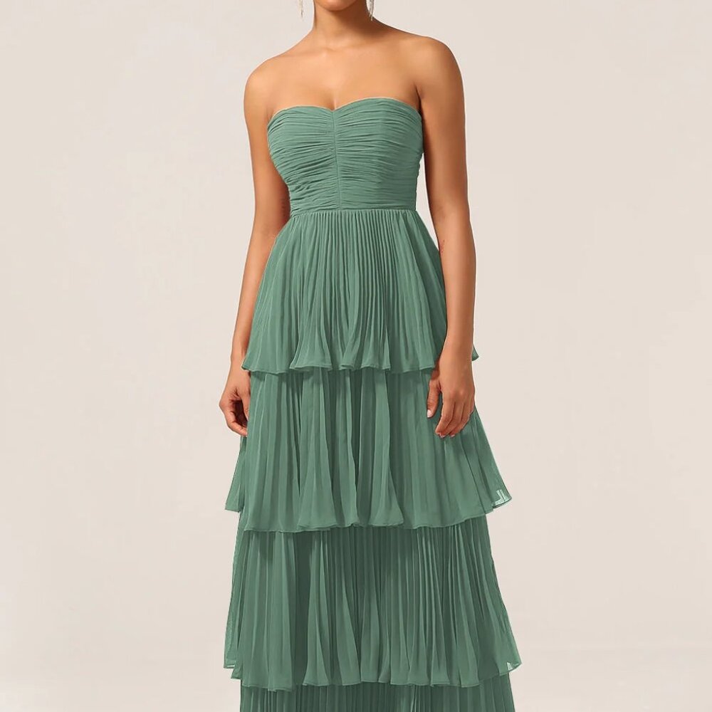 Wedtrend Size 2 Long Tiered A-line Sweetheart Green Dress